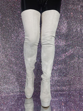 Botas por encima de la rodilla color blanco crudo Botas por encima de la rodilla para mujer Parte superior de microgamuza Tacón de aguja