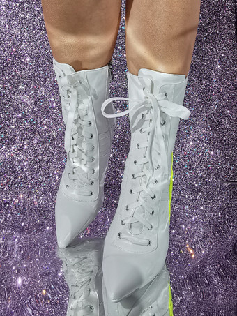 Stivaletti da donna in pelle PU bianca con punta affilata e tacco a spillo