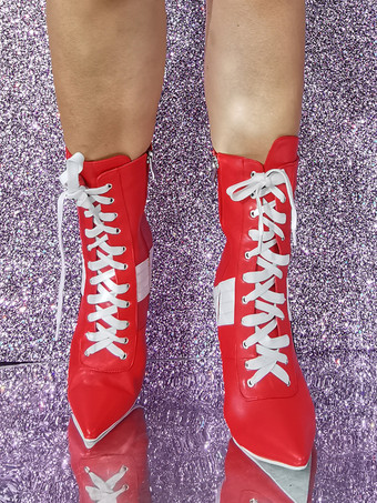 Stivaletti da donna in pelle PU bianca con punta affilata e tacco a spillo