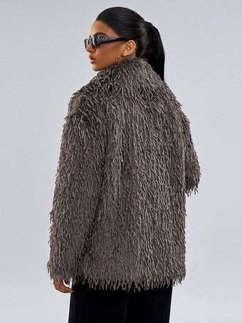 フェイクファーコート グレー ウエストラインなし 長袖 フェイクファーコート 冬用コート