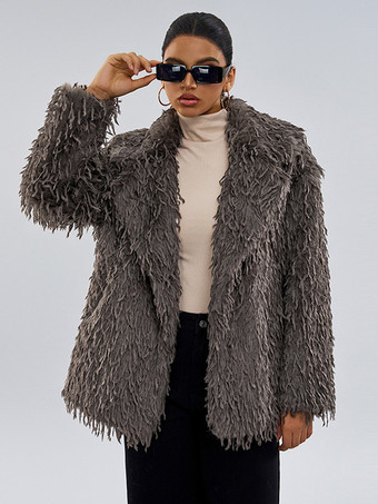 フェイクファーコート グレー ウエストラインなし 長袖 フェイクファーコート 冬用コート