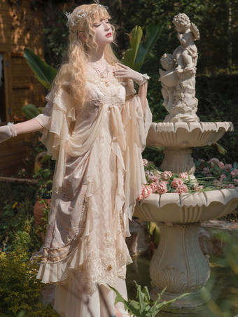 NudeRobes Lolita Style Tea Party Jupe Lolita Dentelle Manches Longues Polyester Style ROCOCO Nude