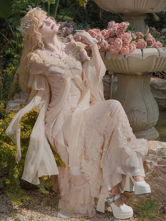 Robes Lolita Style Tea Party Jupe Lolita Dentelle Manches Longues Polyester Style ROCOCO Nude