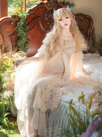 Robes Lolita Style Tea Party Jupe Lolita Dentelle Manches Longues Polyester Style ROCOCO Nude