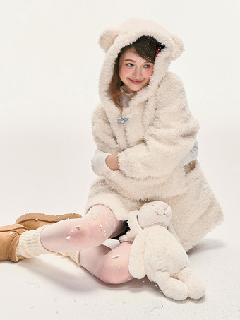 スイートロリータコート エクリュホワイトポリエステルオーバーコート 冬用ロリータアウター