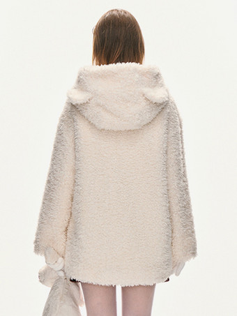 スイートロリータコート エクリュホワイトポリエステルオーバーコート 冬用ロリータアウター