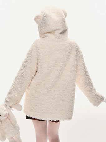 スイートロリータコート エクリュホワイトポリエステルオーバーコート 冬用ロリータアウター