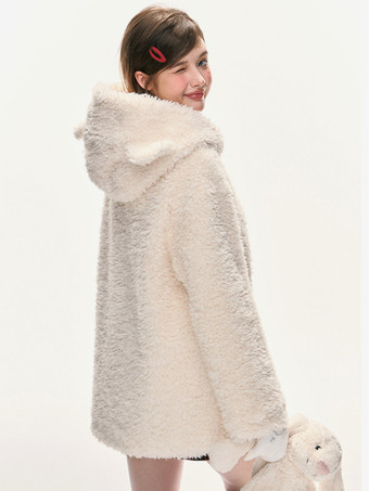 スイートロリータコート エクリュホワイトポリエステルオーバーコート 冬用ロリータアウター