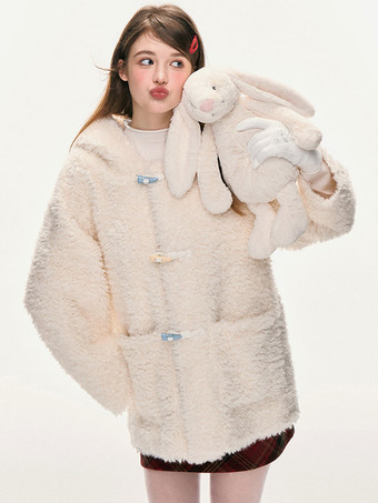 スイートロリータコート エクリュホワイトポリエステルオーバーコート 冬用ロリータアウター