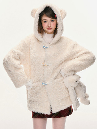 スイートロリータコート エクリュホワイトポリエステルオーバーコート 冬用ロリータアウター