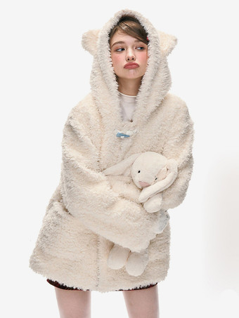 スイートロリータコート エクリュホワイトポリエステルオーバーコート 冬用ロリータアウター