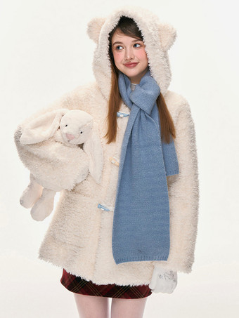 アイボリー スイートロリータコート エクリュホワイトポリエステルオーバーコート 冬用ロリータアウター