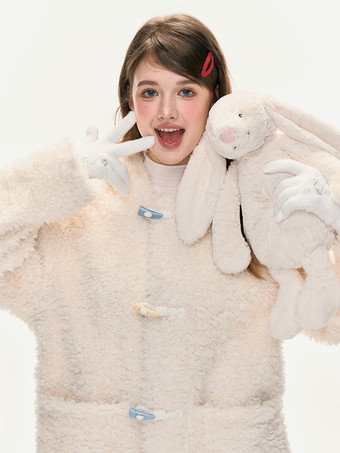 スイートロリータコート エクリュホワイトポリエステルオーバーコート 冬用ロリータアウター