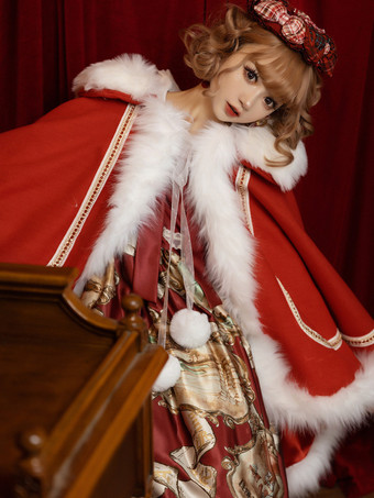 ロココ風ロリータケープ ホワイトポリエステルカラーブロック 秋ロリータアウター