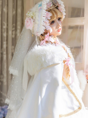 ロココ風ロリータケープ ホワイトポリエステルカラーブロック 秋ロリータアウター