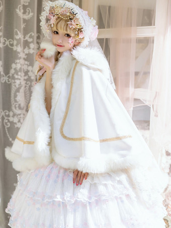 ロココ風ロリータケープ ホワイトポリエステルカラーブロック 秋ロリータアウター