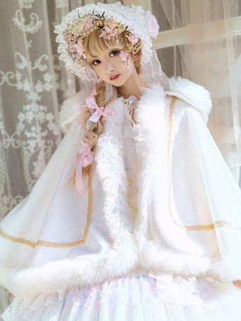 ロココ風ロリータケープ ホワイトポリエステルカラーブロック 秋ロリータアウター