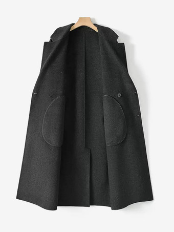 メンズ ジャケット コート 冬 ターンダウンカラー ラペル ブラック ロングライン ウールコート