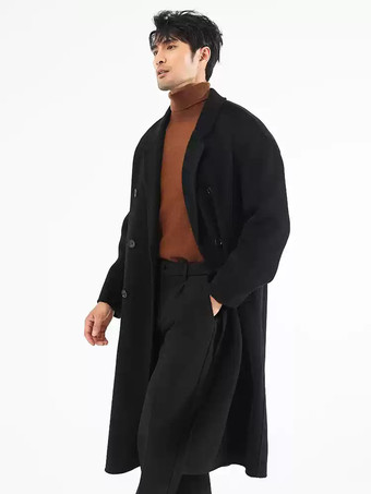 メンズ ジャケット コート 冬 ターンダウンカラー ラペル ブラック ロングライン ウールコート