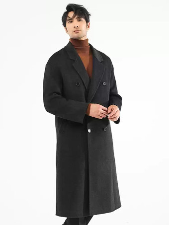 ブラック メンズ ジャケット コート 冬 ターンダウンカラー ラペル ブラック ロングライン ウールコート