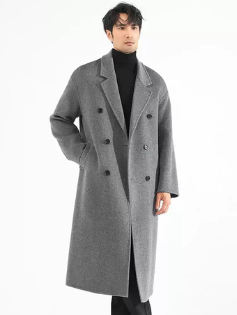 グレイメンズ ジャケット コート 冬 ターンダウンカラー ラペル ブラック ロングライン ウールコート
