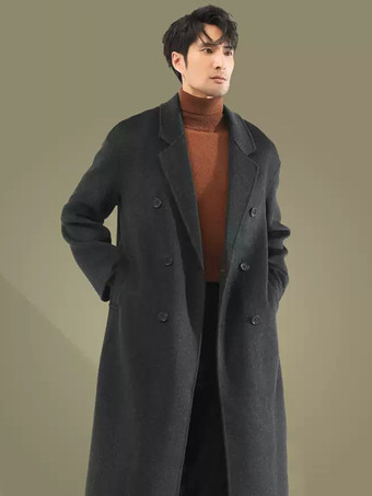 メンズ ジャケット コート 冬 ターンダウンカラー ラペル ブラック ロングライン ウールコート
