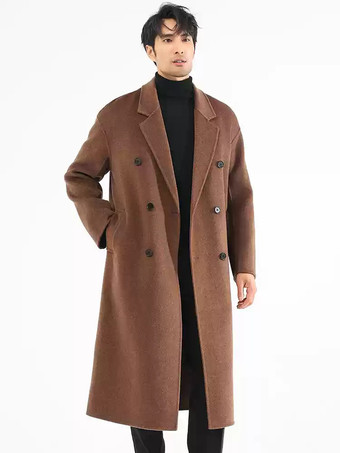 ブラウン メンズ ジャケット コート 冬 ターンダウンカラー ラペル ブラック ロングライン ウールコート