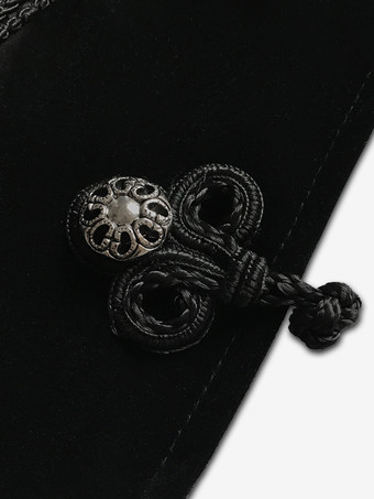 男性用ブラック ヴィンテージ トップ ジャカード 長袖 レトロ コスチューム