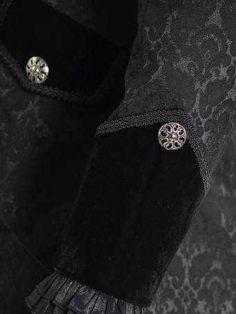 男性用ブラック ヴィンテージ トップ ジャカード 長袖 レトロ コスチューム