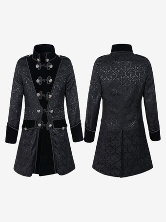 男性用ブラック ヴィンテージ トップ ジャカード 長袖 レトロ コスチューム