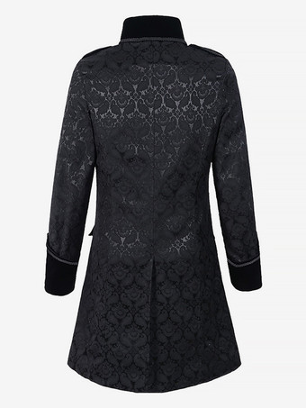 男性用ブラック ヴィンテージ トップ ジャカード 長袖 レトロ コスチューム