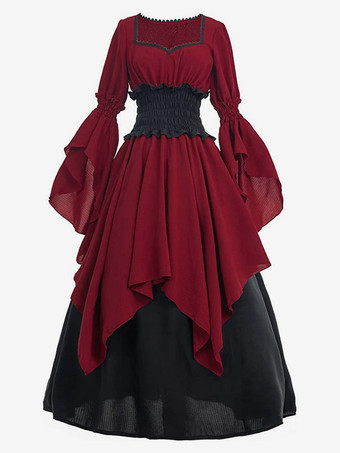 バーガンディ レトロ コスチューム セット ドレス ヴィンテージ 18 世紀 コスチューム