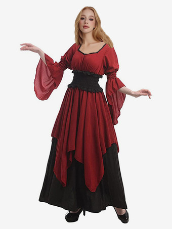 バーガンディ レトロ コスチューム セット ドレス ヴィンテージ 18 世紀 コスチューム