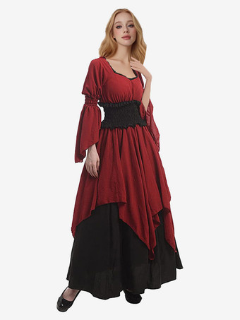 バーガンディ レトロ コスチューム セット ドレス ヴィンテージ 18 世紀 コスチューム