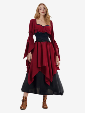 ワインレッド バーガンディ レトロ コスチューム セット ドレス ヴィンテージ 18 世紀 コスチューム