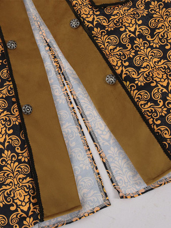 男性用イエロー ヴィンテージ ジャカード 長袖 レトロ コスチューム