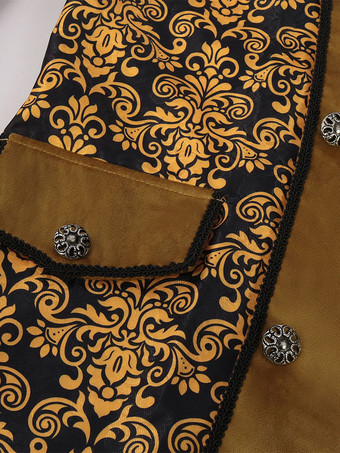 男性用イエロー ヴィンテージ ジャカード 長袖 レトロ コスチューム