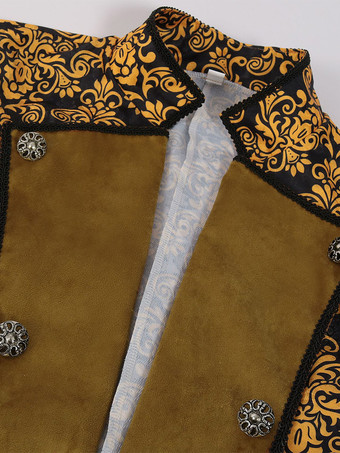 男性用イエロー ヴィンテージ ジャカード 長袖 レトロ コスチューム