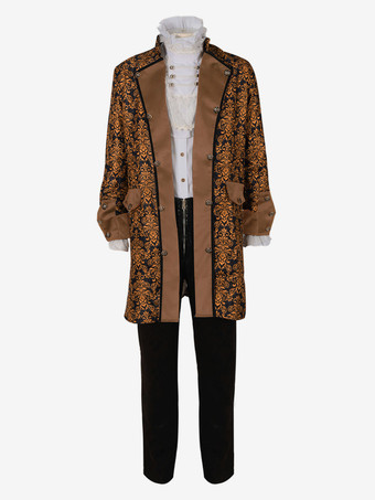 男性用イエロー ヴィンテージ ジャカード 長袖 レトロ コスチューム