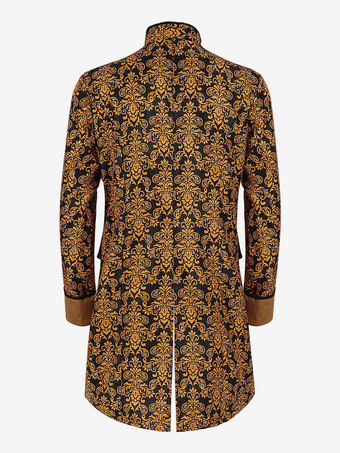 男性用イエロー ヴィンテージ ジャカード 長袖 レトロ コスチューム