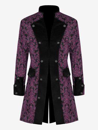 パープル 男性用イエロー ヴィンテージ ジャカード 長袖 レトロ コスチューム