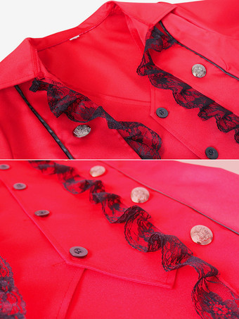 赤いレトロレーストップ女性用ヴィンテージ18世紀コスチューム