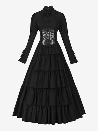 ブラック 赤いレトロコスチューム リボンドレス レディース ヴィンテージセット 衣類 バーガンディ