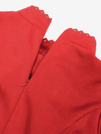 赤いレトロコスチューム リボンドレス レディース ヴィンテージセット 衣類 バーガンディ