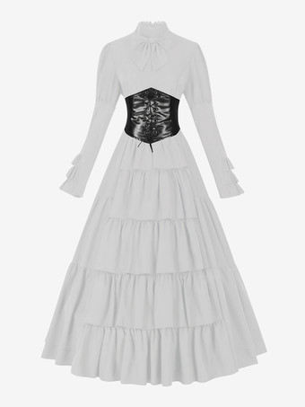 ホワイト 赤いレトロコスチューム リボンドレス レディース ヴィンテージセット 衣類 バーガンディ