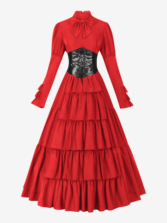 レッド 赤いレトロコスチューム リボンドレス レディース ヴィンテージセット 衣類 バーガンディ