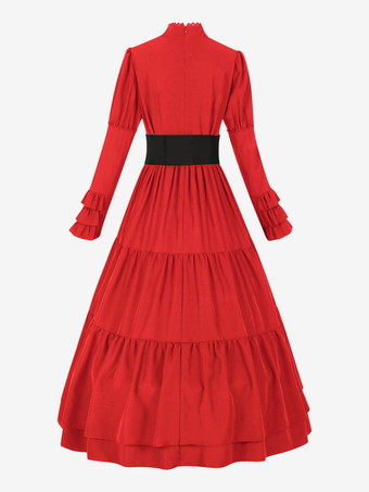 赤いレトロコスチューム リボンドレス レディース ヴィンテージセット 衣類 バーガンディ