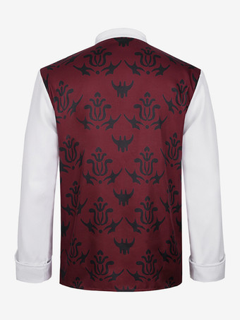 男性用ブラック ヴィンテージ トップス フリル 花柄 長袖 レトロ コスチューム バーガンディ