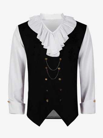 ブラック 男性用ブラック ヴィンテージ トップス フリル 花柄 長袖 レトロ コスチューム バーガンディ