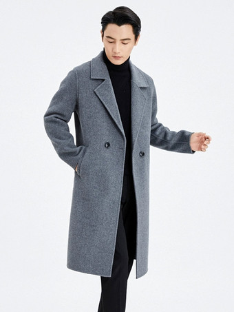 グレイメンズ 暖かいウールコート ターンダウンカラー ラペル シック ロング 冬ジャケット